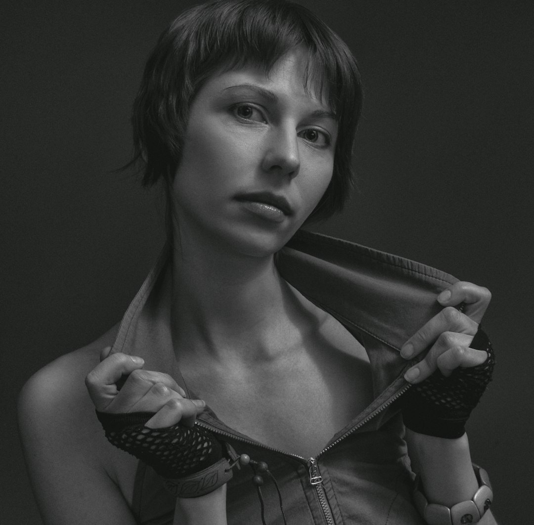 Studio portrait of a young woman with short hair
